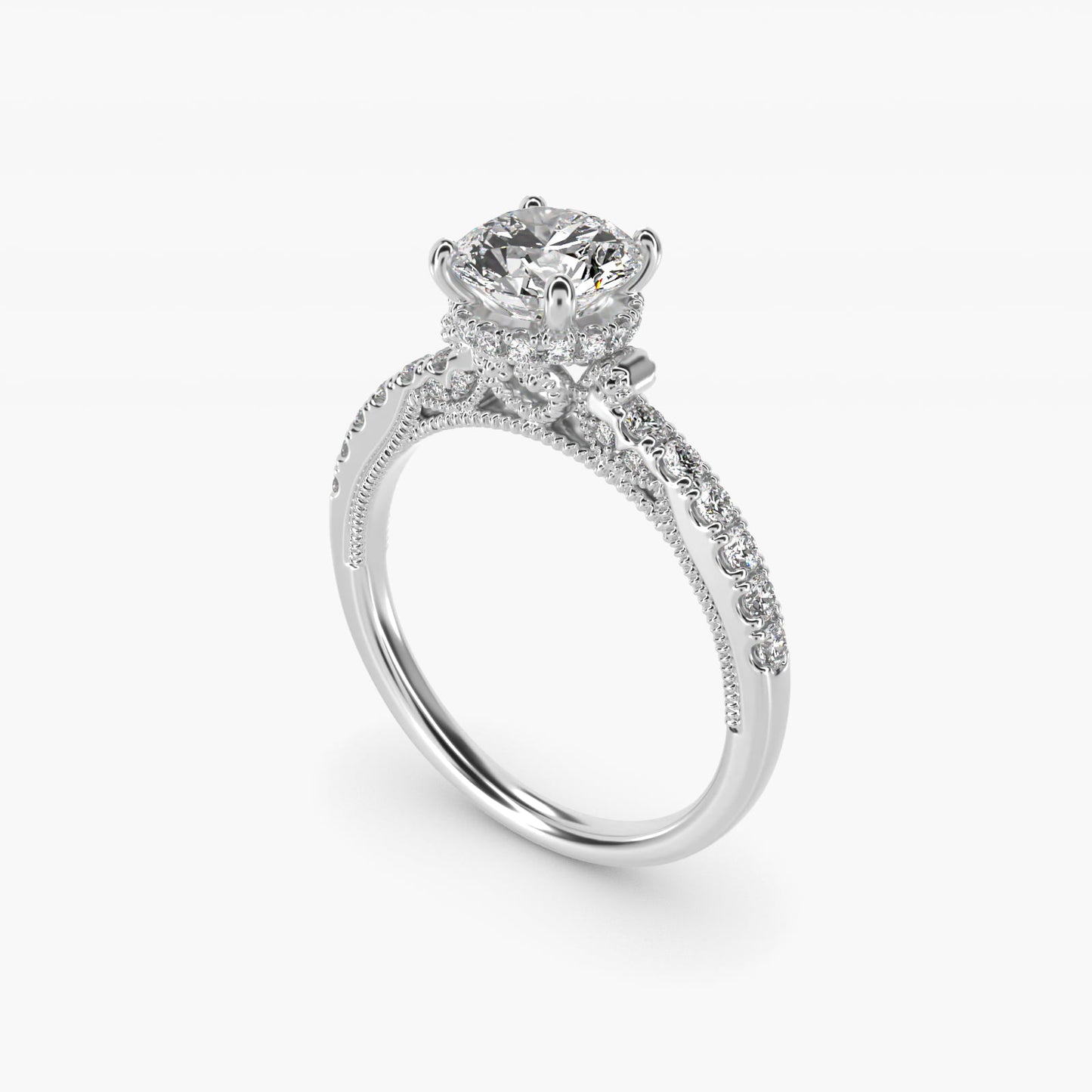 Lace Bridge Hidden Halo and Pave Diamond Engagement Ring in 14k White Gold (1/3 ct. tw.) - Round Center
