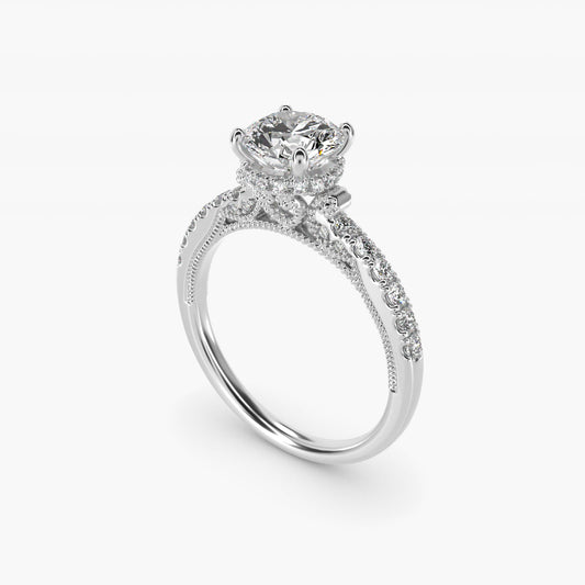 Lace Bridge Hidden Halo and Pave Diamond Engagement Ring in 18k White Gold (1/3 ct. tw.) - Round Center