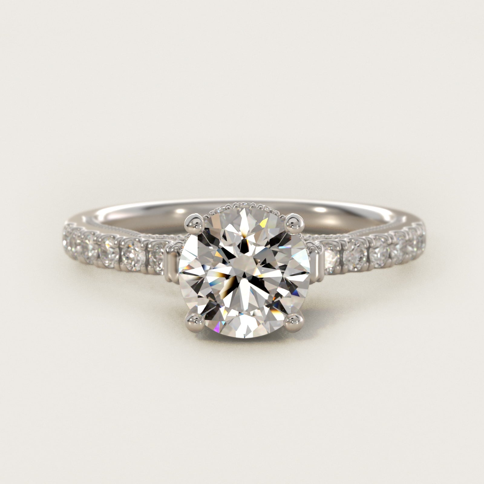 Lace Bridge Hidden Halo and Pave Diamond Engagement Ring in 14k White Gold (1/3 ct. tw.) - Round Center
