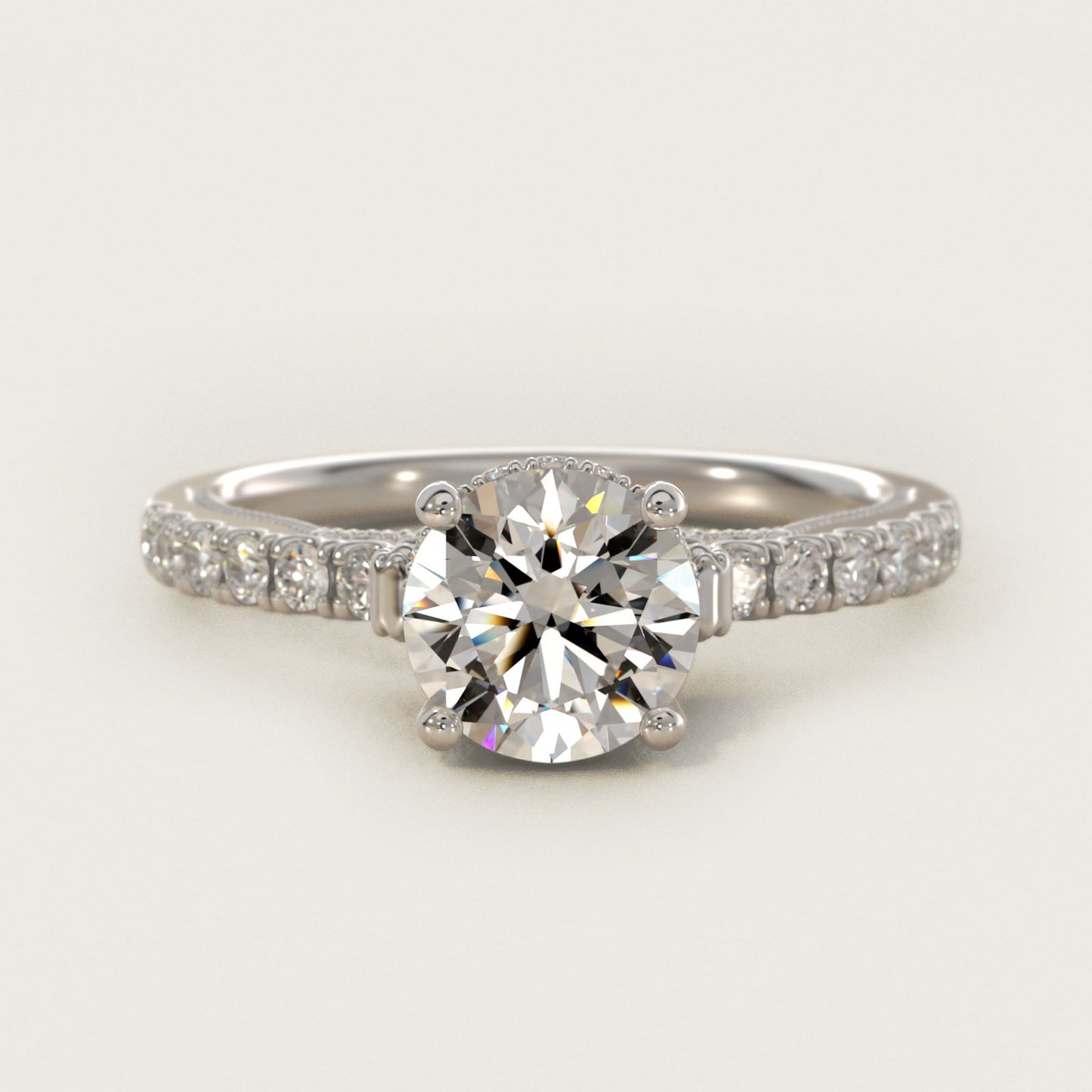 Lace Bridge Hidden Halo and Pave Diamond Engagement Ring in 18k White Gold (1/3 ct. tw.) - Round Center