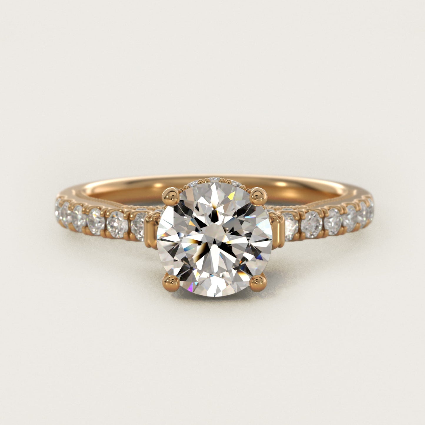 Lace Bridge Hidden Halo and Pave Diamond Engagement Ring in 18k Yellow Gold (1/3 ct. tw.) - Round Center