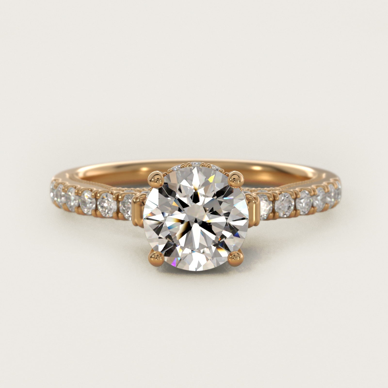 Lace Bridge Hidden Halo and Pave Diamond Engagement Ring in 18k Yellow Gold (1/3 ct. tw.) - Round Center