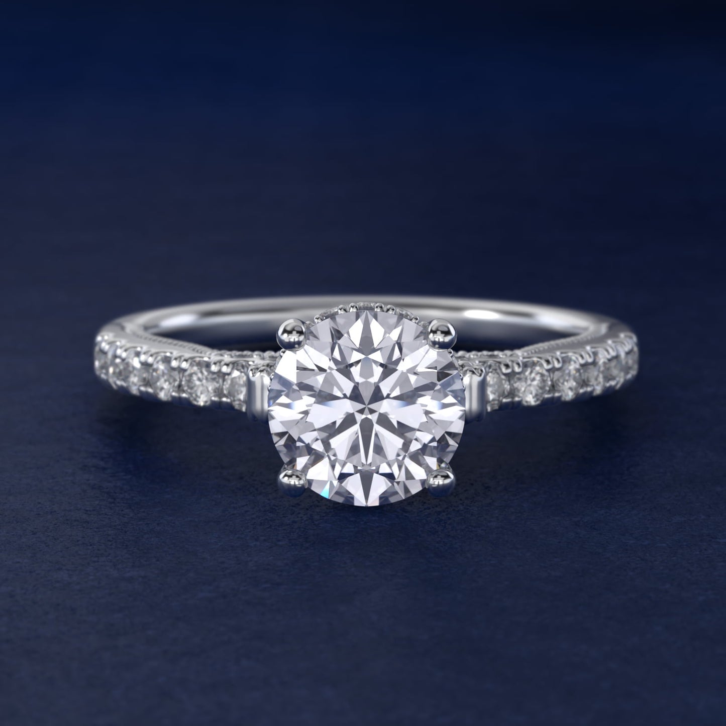 Lace Bridge Hidden Halo and Pave Diamond Engagement Ring in Platinum (1/3 ct. tw.) - Round Center