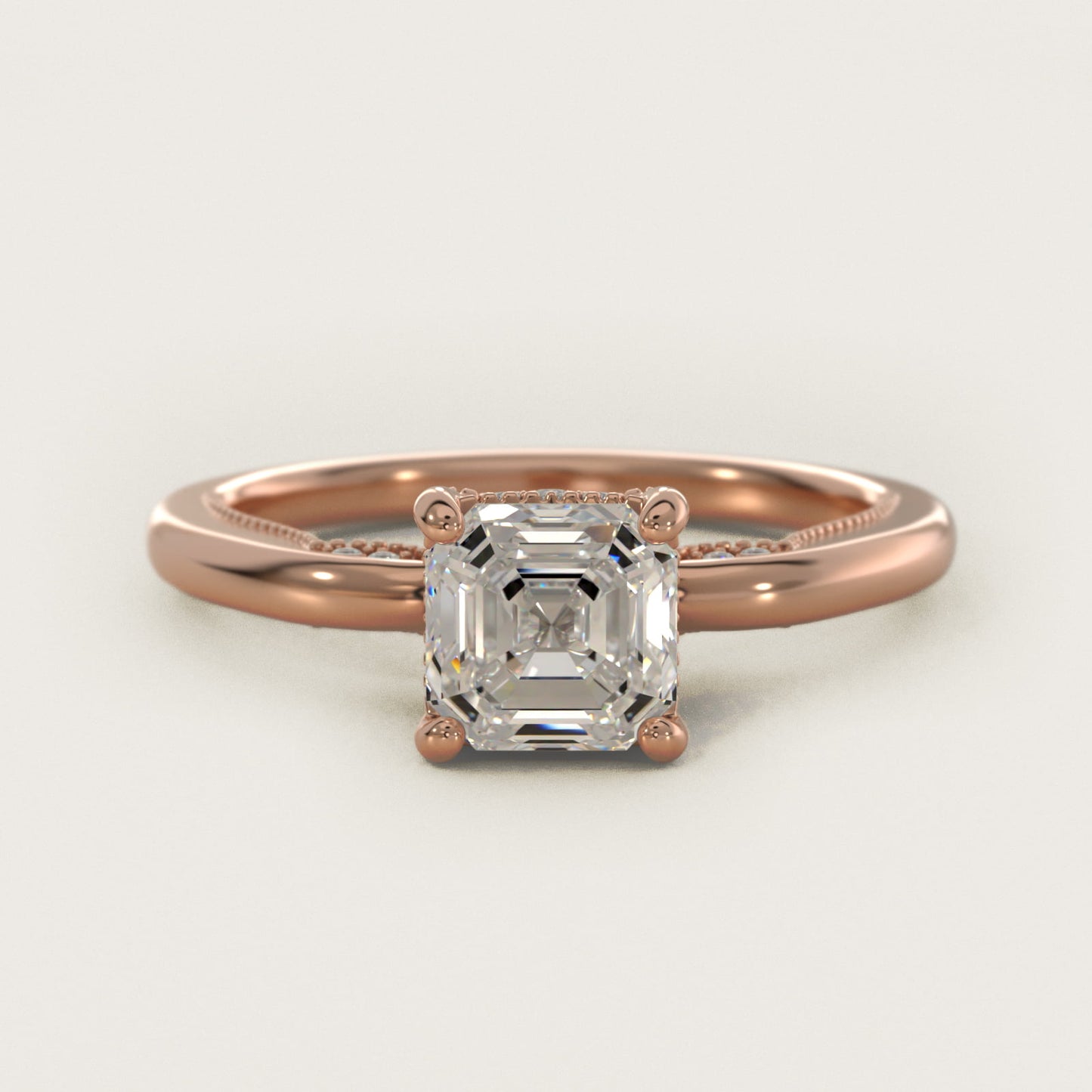 Lace Bridge Solitaire Plus Hidden Halo Diamond Engagement Ring in 14k Rose Gold (1/5 ct. tw.) - Asscher Center