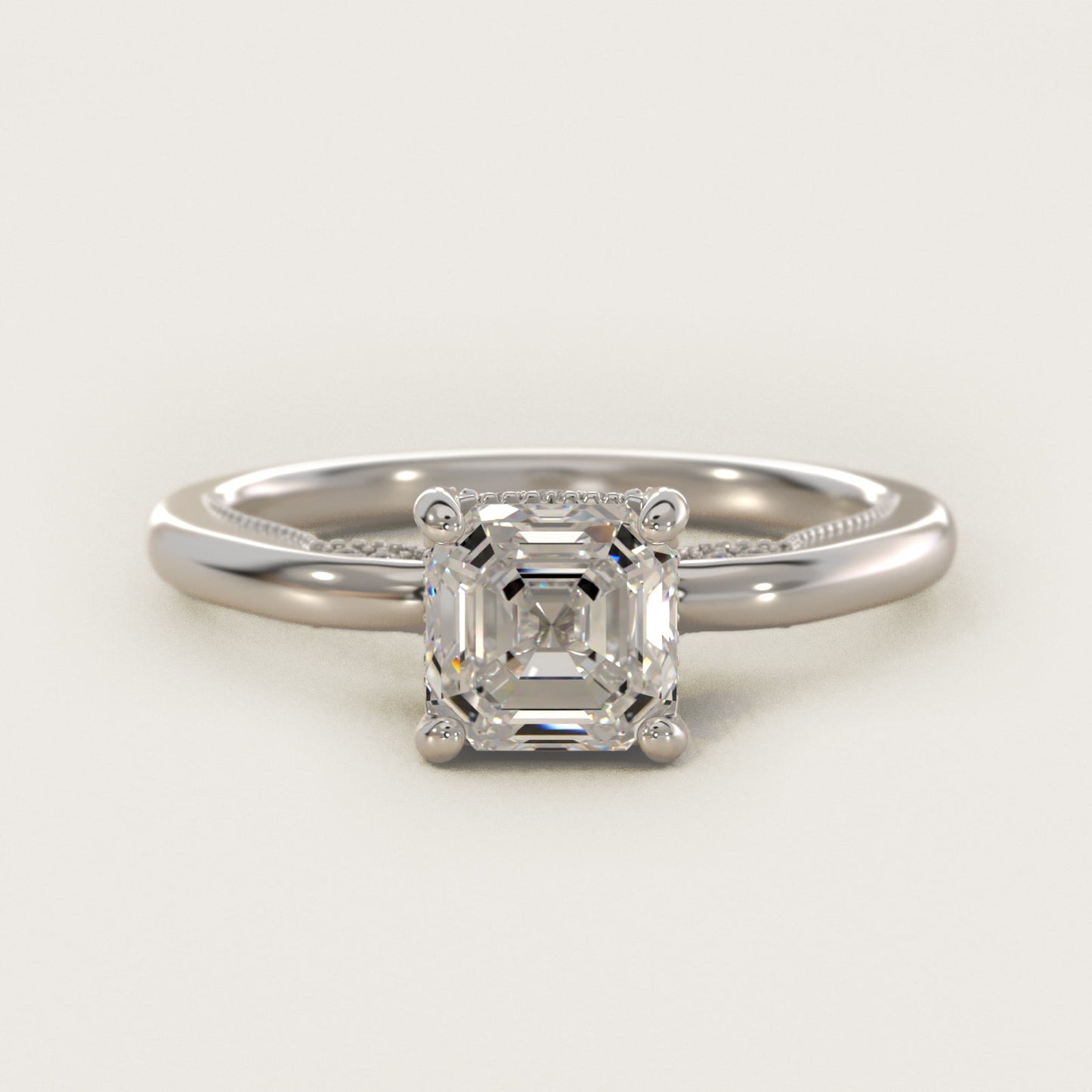 Lace Bridge Solitaire Plus Hidden Halo Diamond Engagement Ring in 14k White Gold (1/5 ct. tw.) - Asscher Center