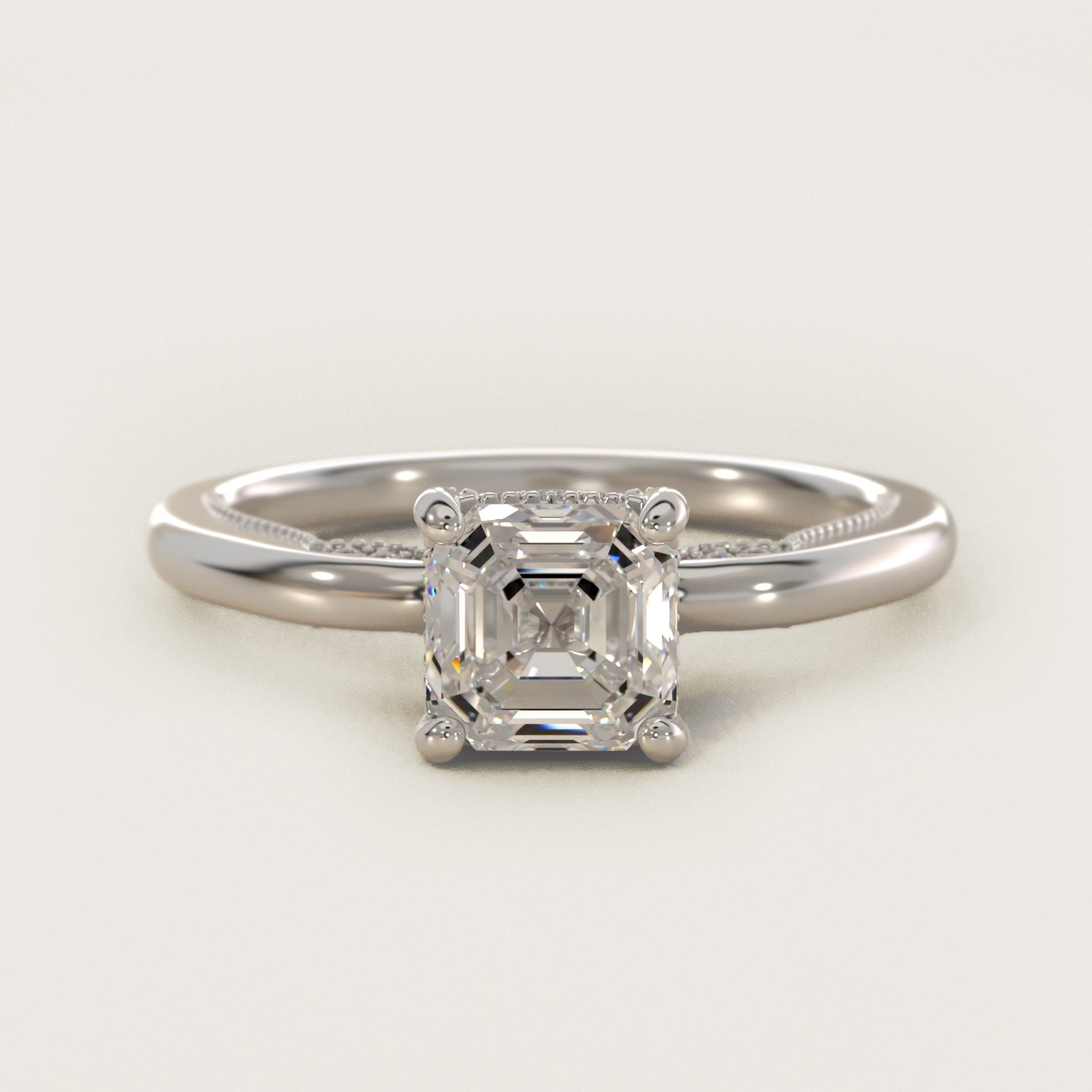 Lace Bridge Solitaire Plus Hidden Halo Diamond Engagement Ring in 14k White Gold (1/5 ct. tw.) - Asscher Center