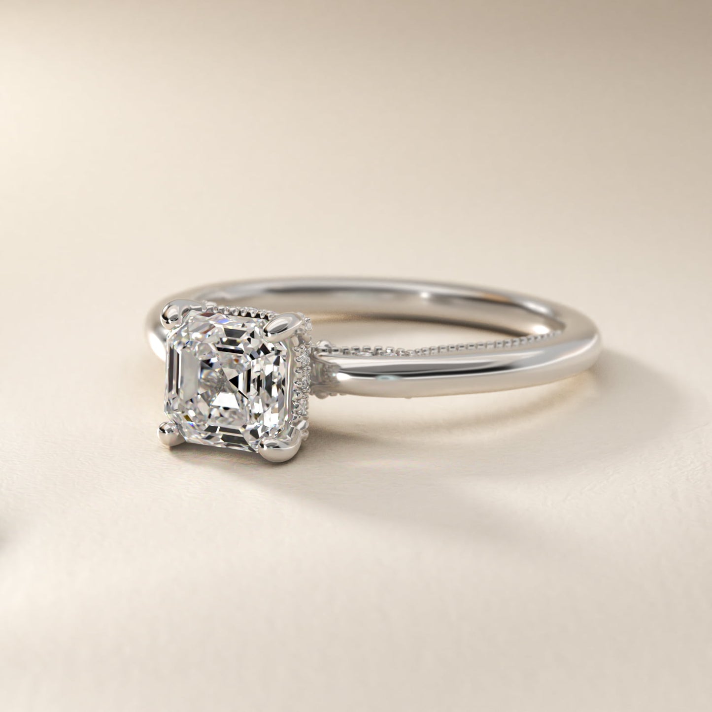 Lace Bridge Solitaire Plus Hidden Halo Diamond Engagement Ring in 14k White Gold (1/5 ct. tw.) - Asscher Center