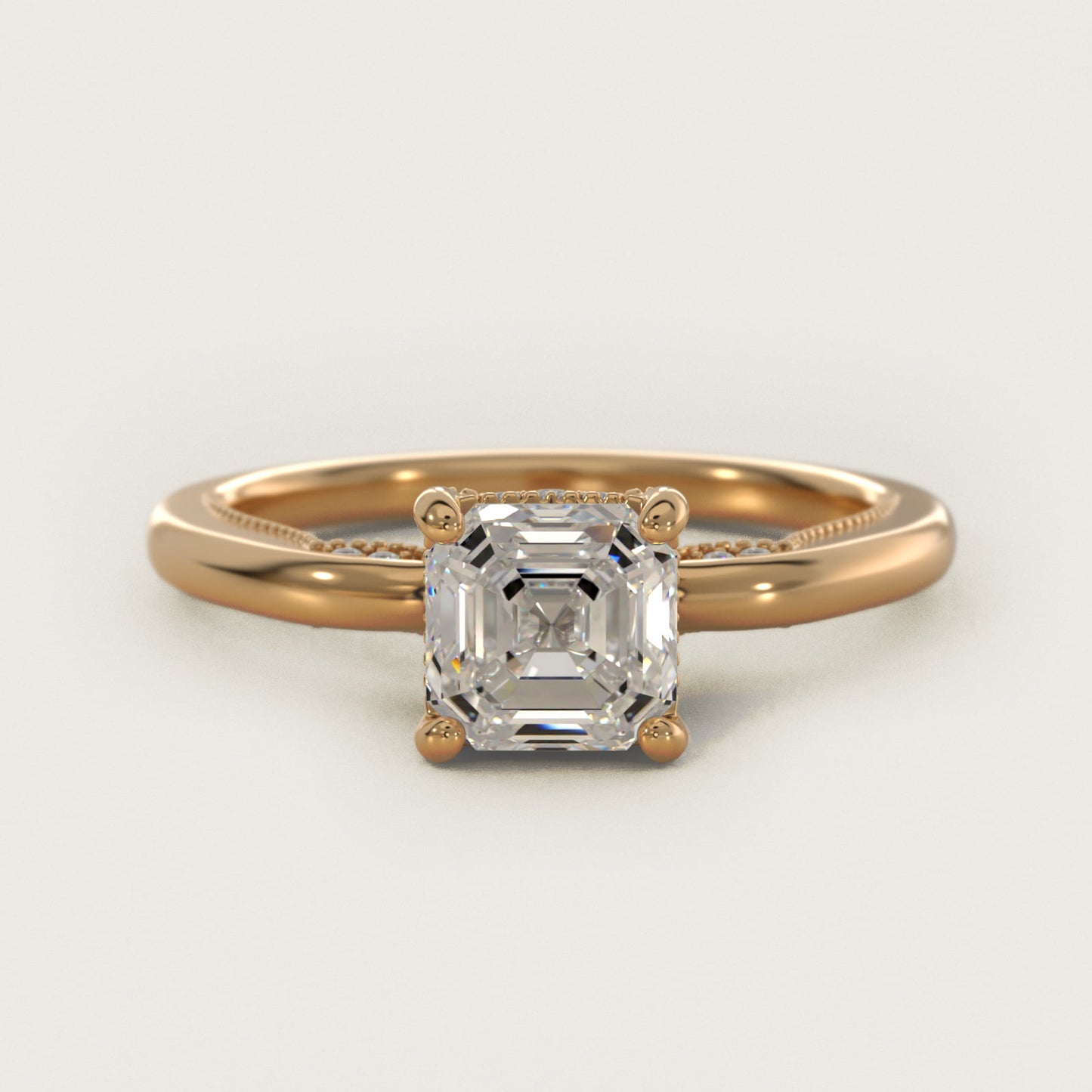 Lace Bridge Solitaire Plus Hidden Halo Diamond Engagement Ring in 18k Yellow Gold (1/5 ct. tw.) - Asscher Center
