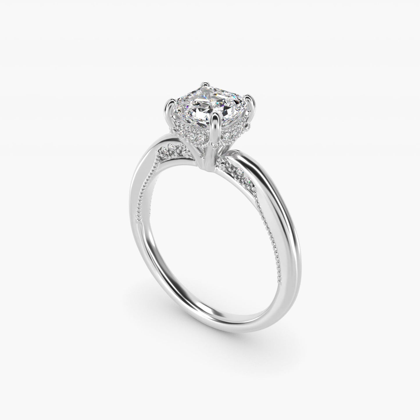 Lace Bridge Solitaire Plus Hidden Halo Diamond Engagement Ring in Platinum (1/5 ct. tw.) - Asscher Center