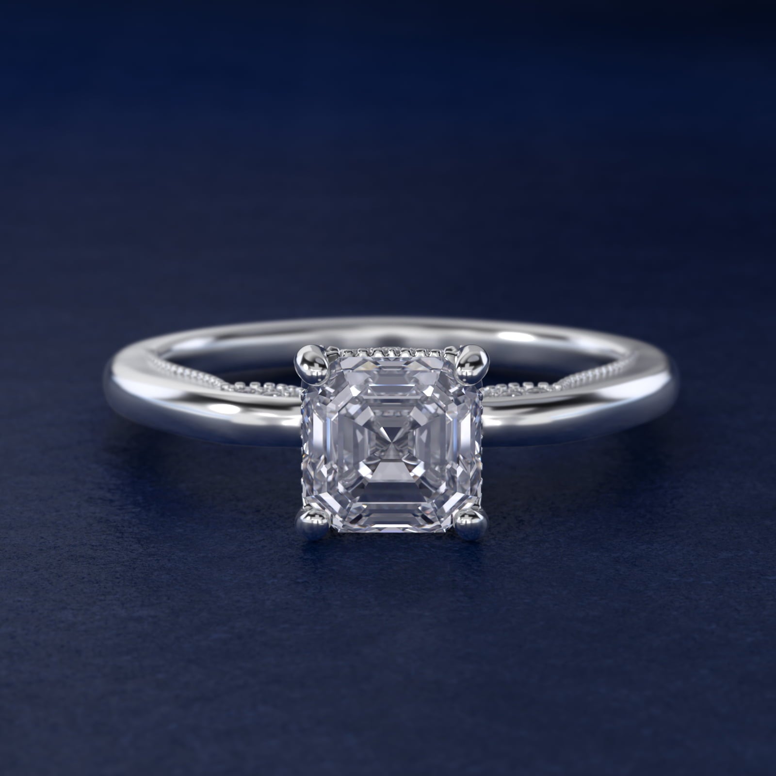 Lace Bridge Solitaire Plus Hidden Halo Diamond Engagement Ring in Platinum (1/5 ct. tw.) - Asscher Center