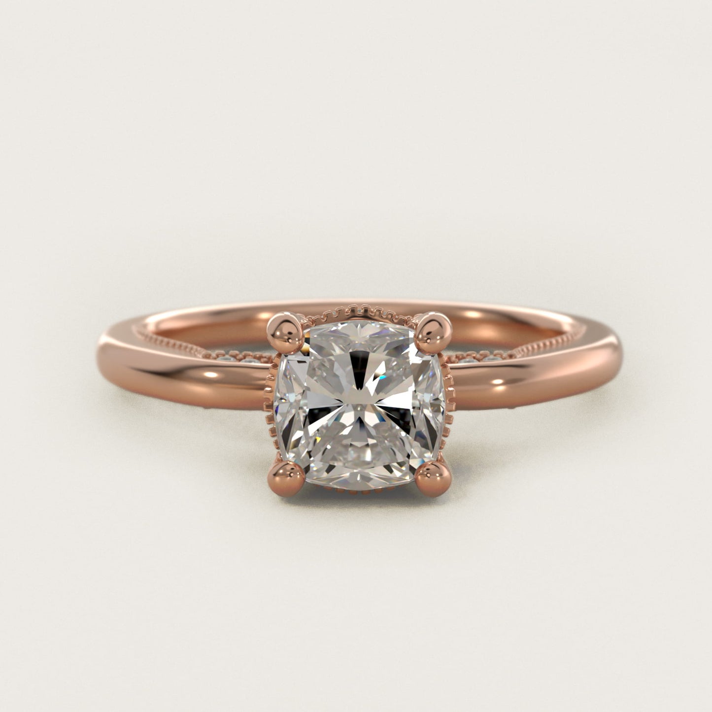 Lace Bridge Solitaire Plus Hidden Halo Diamond Engagement Ring in 14k Rose Gold (1/5 ct. tw.) - Cushion Center
