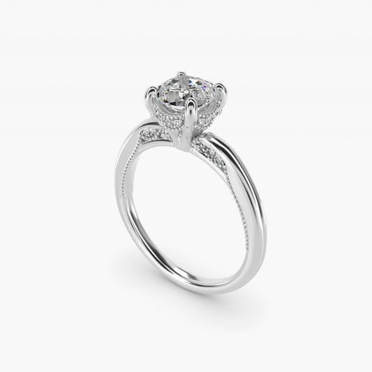Lace Bridge Solitaire Plus Hidden Halo Diamond Engagement Ring in 14k White Gold (1/5 ct. tw.) - Cushion Center