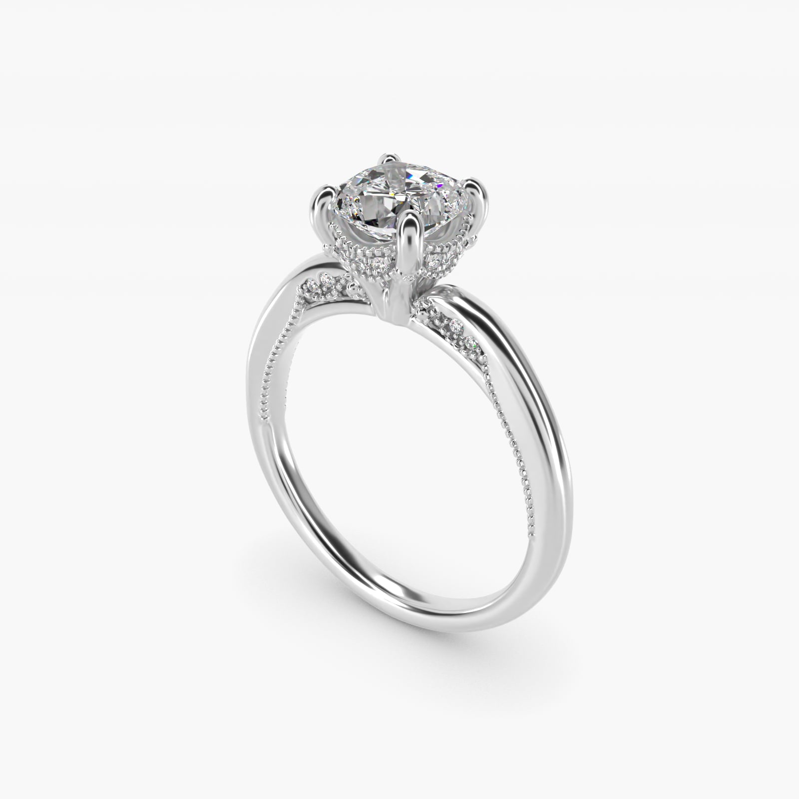 Lace Bridge Solitaire Plus Hidden Halo Diamond Engagement Ring in 18k White Gold (1/5 ct. tw.) - Cushion Center