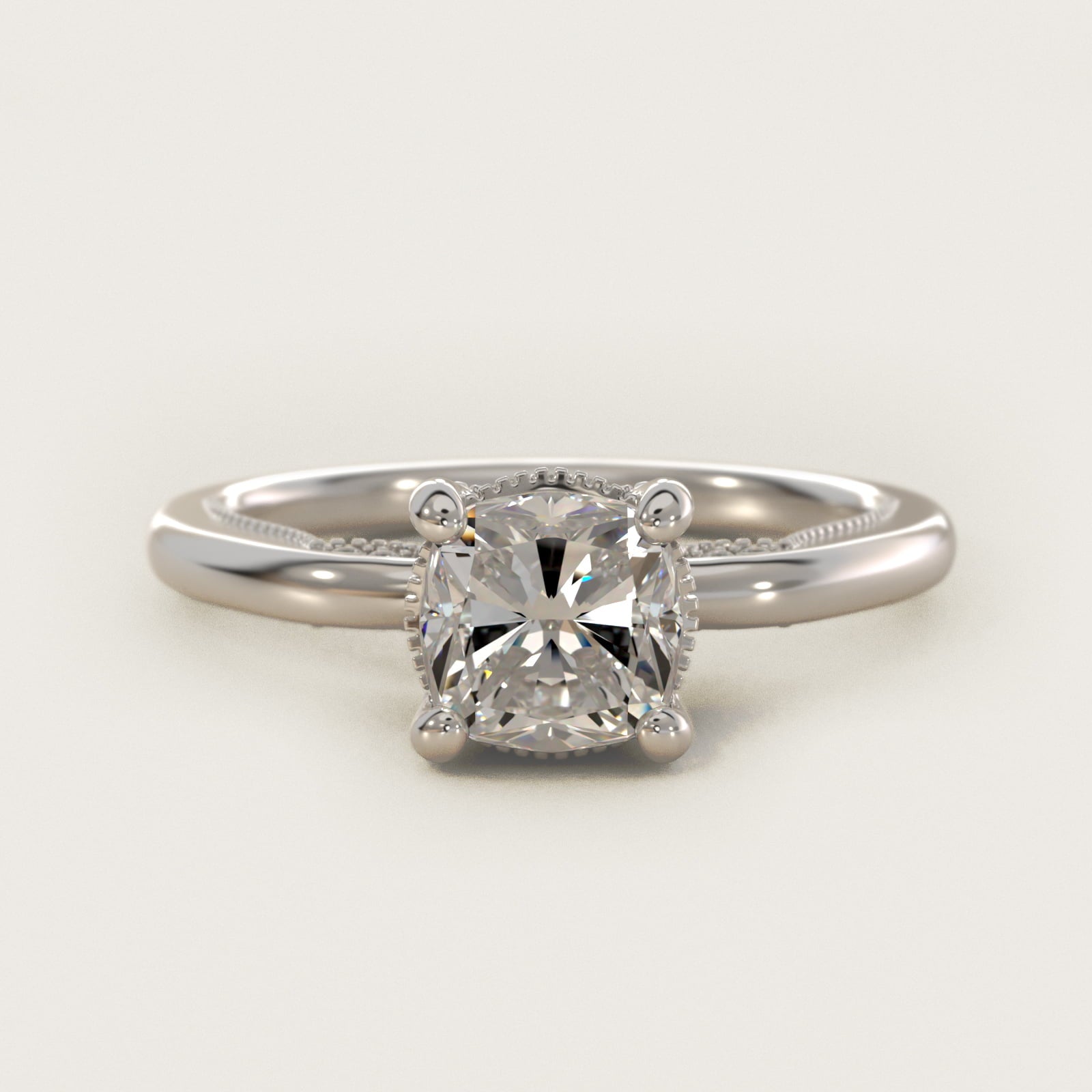 Lace Bridge Solitaire Plus Hidden Halo Diamond Engagement Ring in 14k White Gold (1/5 ct. tw.) - Cushion Center