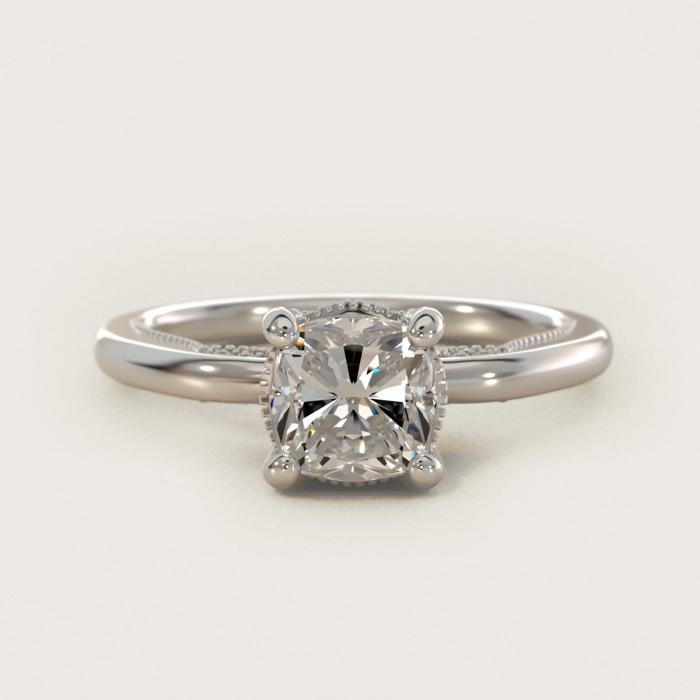 Lace Bridge Solitaire Plus Hidden Halo Diamond Engagement Ring in 18k White Gold (1/5 ct. tw.) - Cushion Center