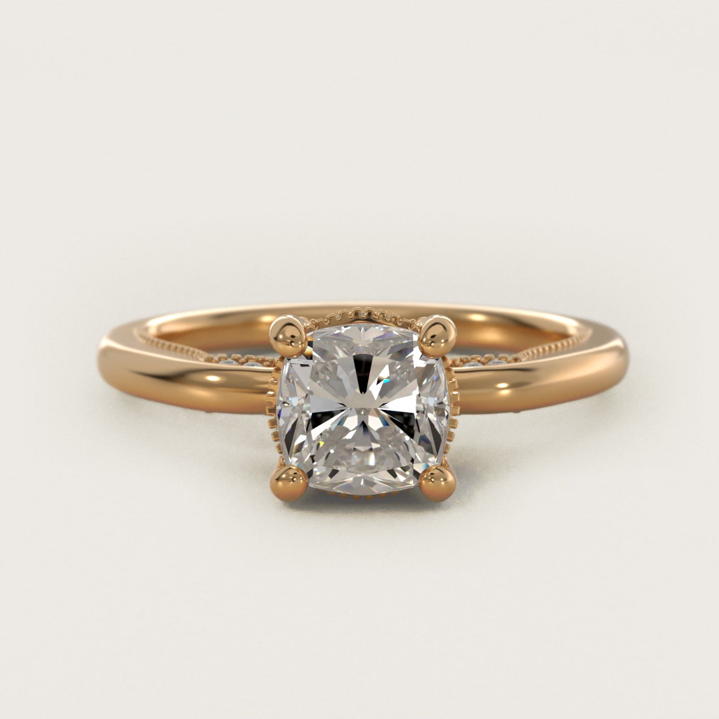 Lace Bridge Solitaire Plus Hidden Halo Diamond Engagement Ring in 14k Yellow Gold (1/5 ct. tw.) - Cushion Center