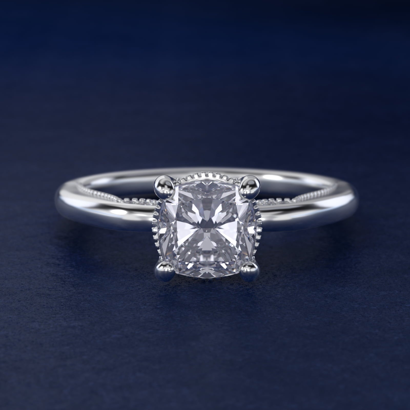 Lace Bridge Solitaire Plus Hidden Halo Diamond Engagement Ring in Platinum (1/5 ct. tw.) - Cushion Center