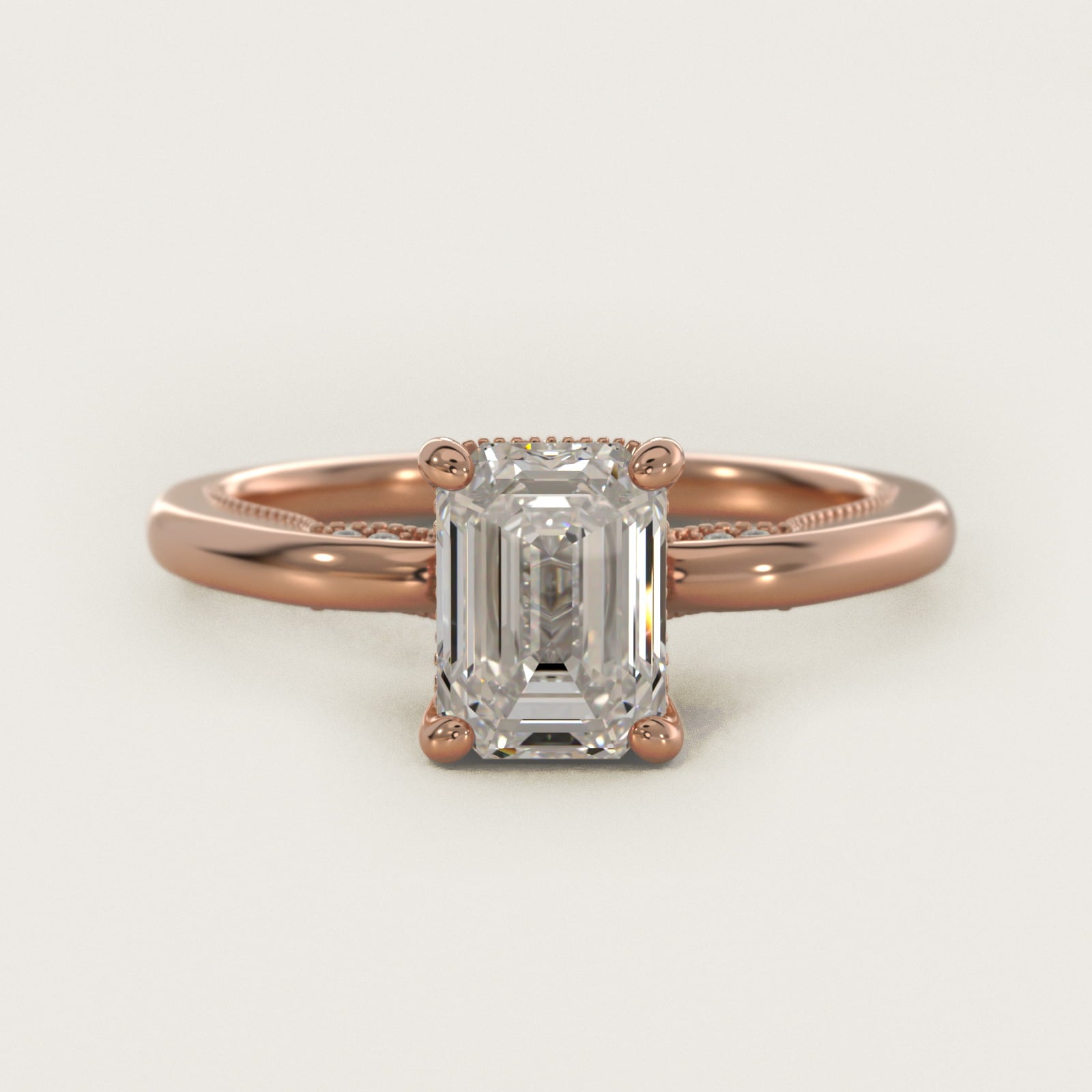 Lace Bridge Solitaire Plus Hidden Halo Diamond Engagement Ring in 18k Rose Gold (1/5 ct. tw.) - Emerald Center