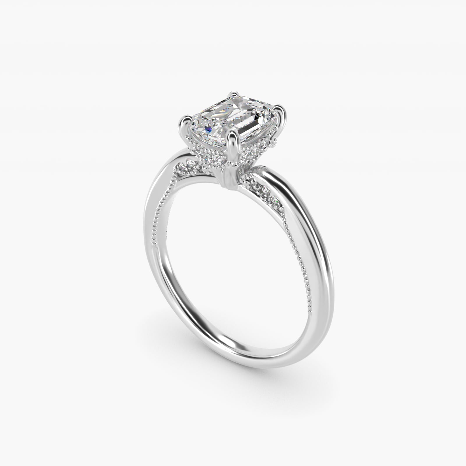 Lace Bridge Solitaire Plus Hidden Halo Diamond Engagement Ring in 14k White Gold (1/5 ct. tw.) - Emerald Center