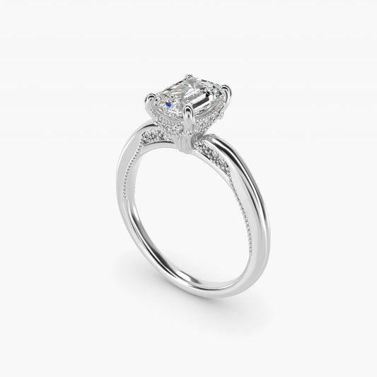 Lace Bridge Solitaire Plus Hidden Halo Diamond Engagement Ring in 14k White Gold (1/5 ct. tw.) - Emerald Center