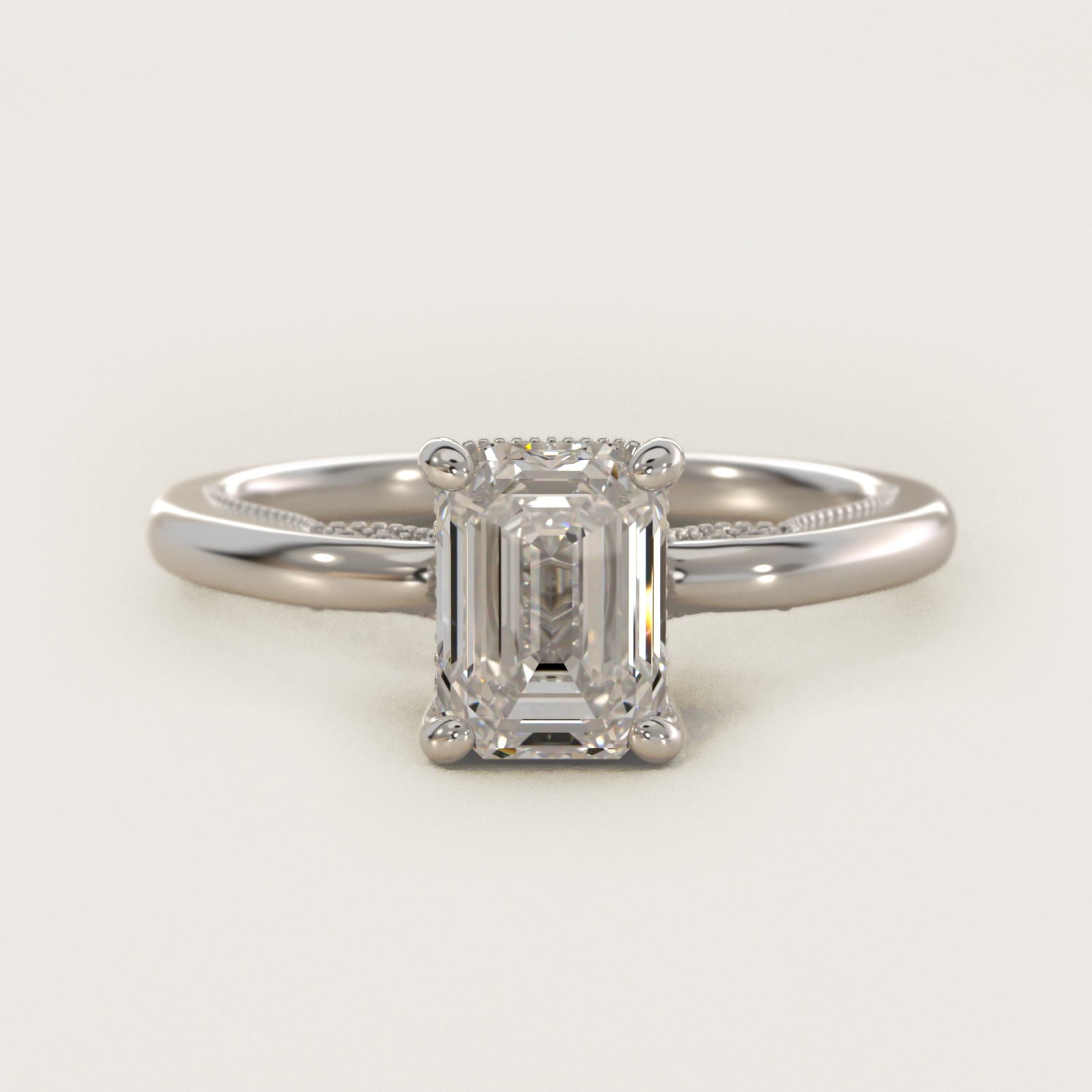 Lace Bridge Solitaire Plus Hidden Halo Diamond Engagement Ring in 14k White Gold (1/5 ct. tw.) - Emerald Center