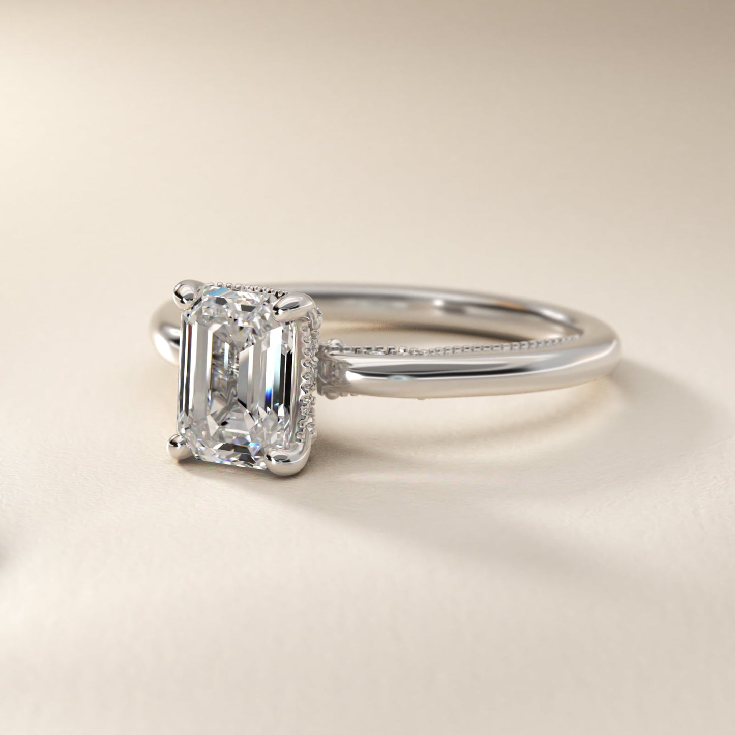 Lace Bridge Solitaire Plus Hidden Halo Diamond Engagement Ring in 18k White Gold (1/5 ct. tw.) - Emerald Center