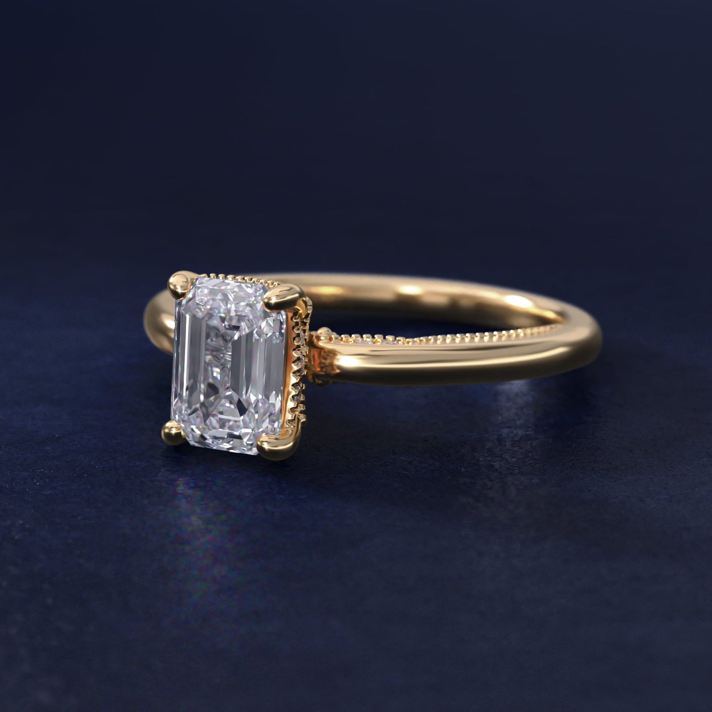 Lace Bridge Solitaire Plus Hidden Halo Diamond Engagement Ring in 18k Yellow Gold (1/5 ct. tw.) - Emerald Center