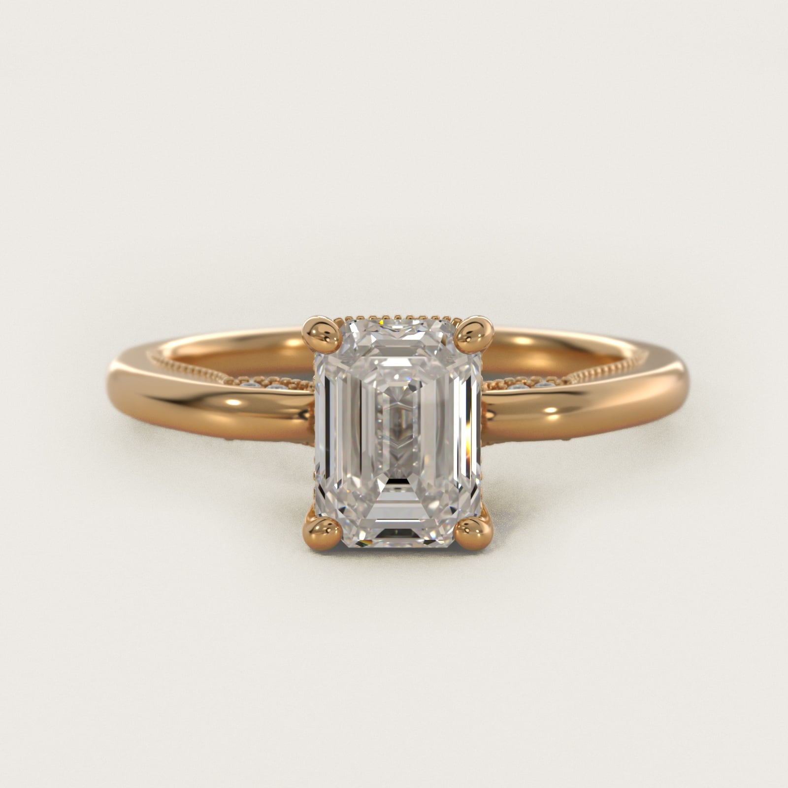 Lace Bridge Solitaire Plus Hidden Halo Diamond Engagement Ring in 18k Yellow Gold (1/5 ct. tw.) - Emerald Center