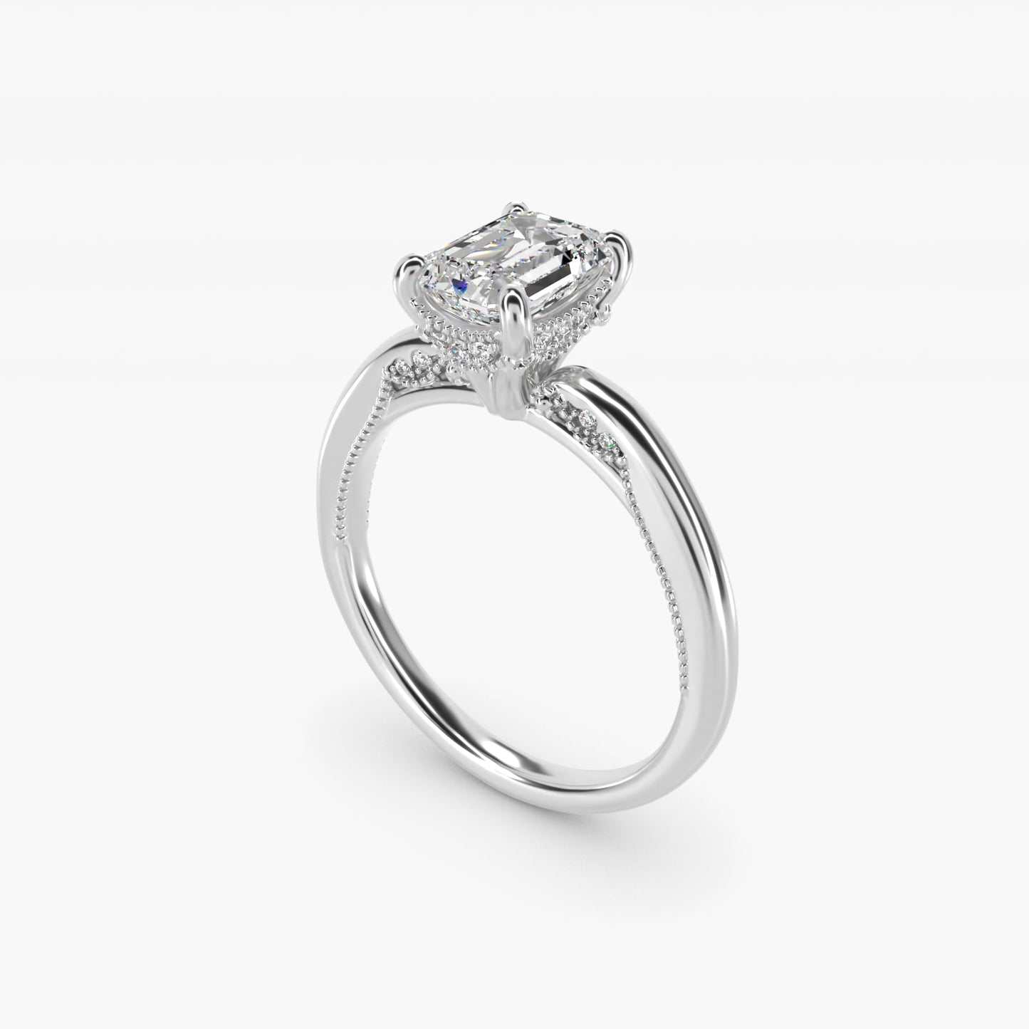 Lace Bridge Solitaire Plus Hidden Halo Diamond Engagement Ring in Platinum (1/5 ct. tw.) - Emerald Center