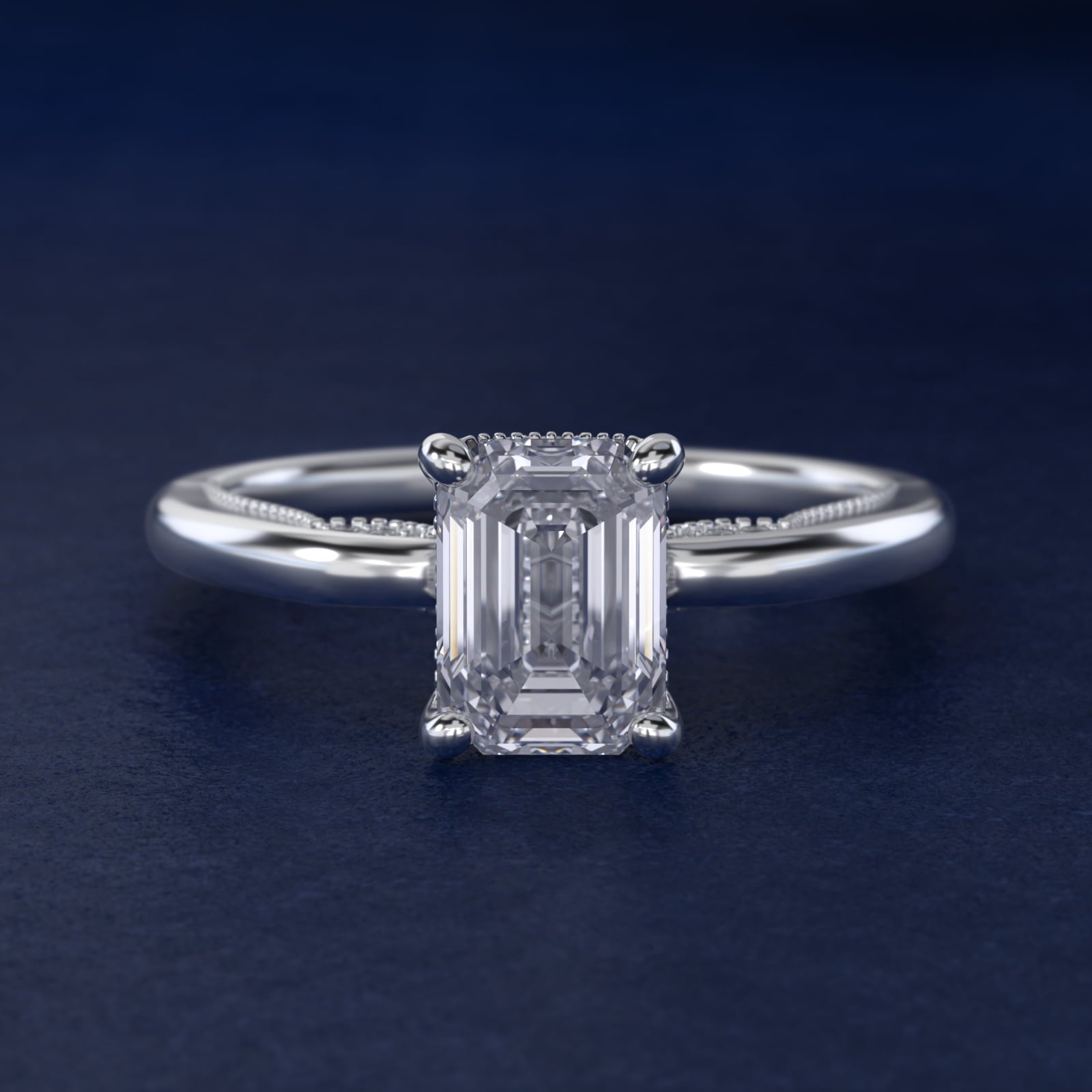 Lace Bridge Solitaire Plus Hidden Halo Diamond Engagement Ring in Platinum (1/5 ct. tw.) - Emerald Center