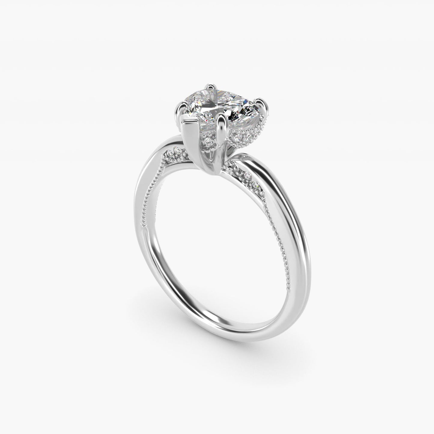 Lace Bridge Solitaire Plus Hidden Halo Diamond Engagement Ring in 14k White Gold (1/5 ct. tw.) - Heart Center