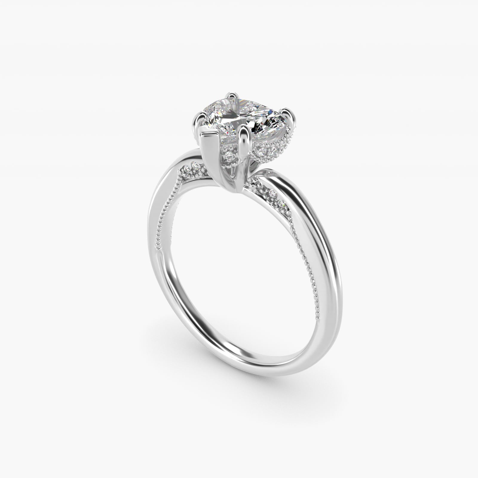 Lace Bridge Solitaire Plus Hidden Halo Diamond Engagement Ring in 14k White Gold (1/5 ct. tw.) - Heart Center