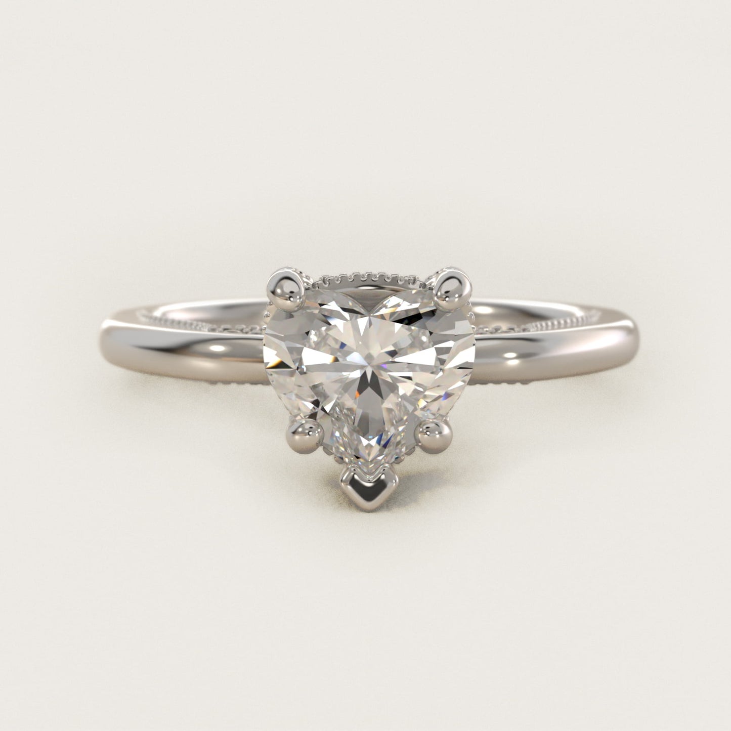 Lace Bridge Solitaire Plus Hidden Halo Diamond Engagement Ring in 18k White Gold (1/5 ct. tw.) - Heart Center