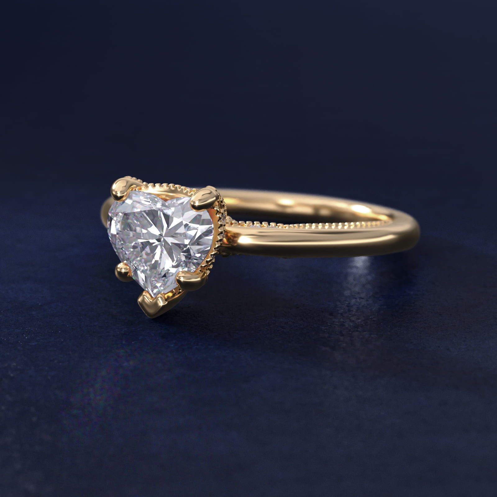 Lace Bridge Solitaire Plus Hidden Halo Diamond Engagement Ring in 14k Yellow Gold (1/5 ct. tw.) - Heart Center
