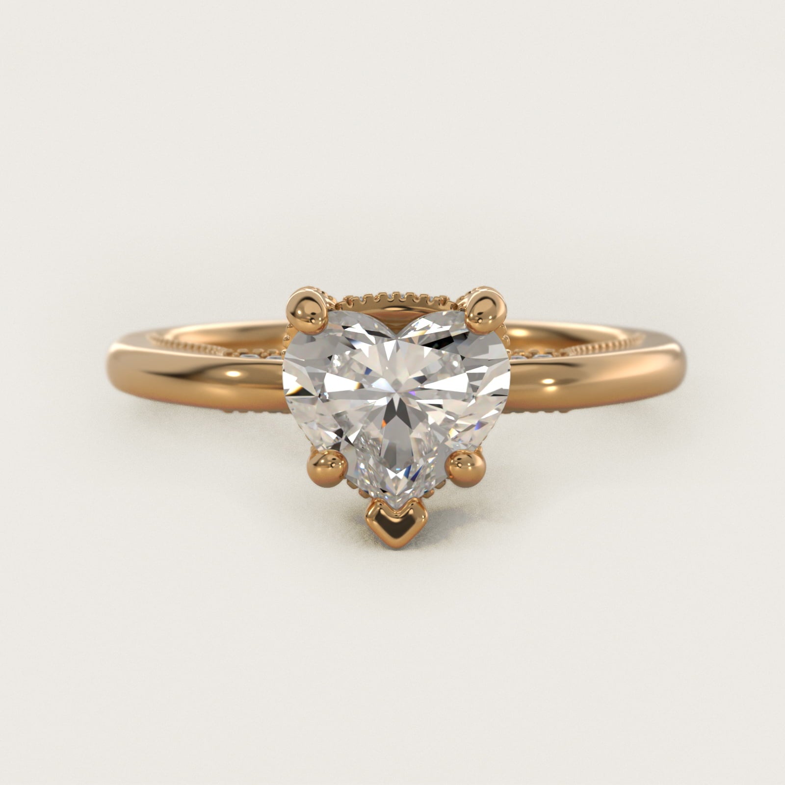 Lace Bridge Solitaire Plus Hidden Halo Diamond Engagement Ring in 18k Yellow Gold (1/5 ct. tw.) - Heart Center