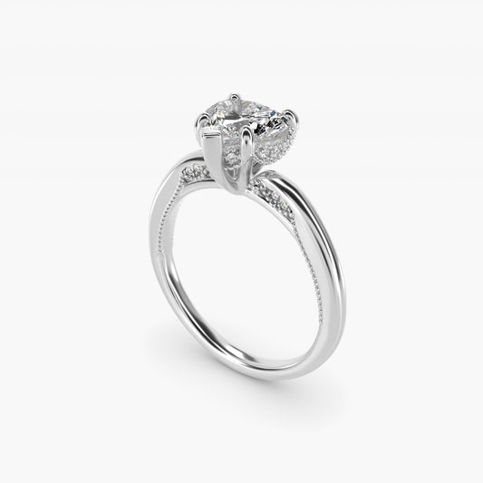 Lace Bridge Solitaire Plus Hidden Halo Diamond Engagement Ring in Platinum (1/5 ct. tw.) - Heart Center
