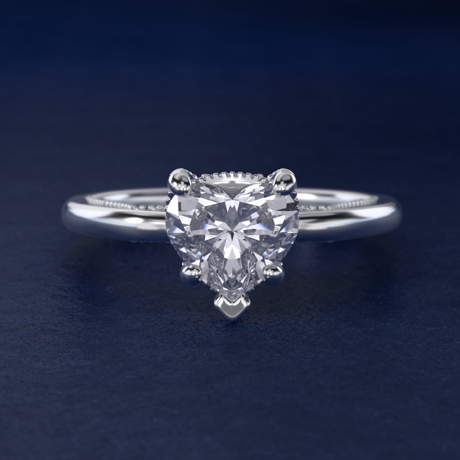 Lace Bridge Solitaire Plus Hidden Halo Diamond Engagement Ring in Platinum (1/5 ct. tw.) - Heart Center