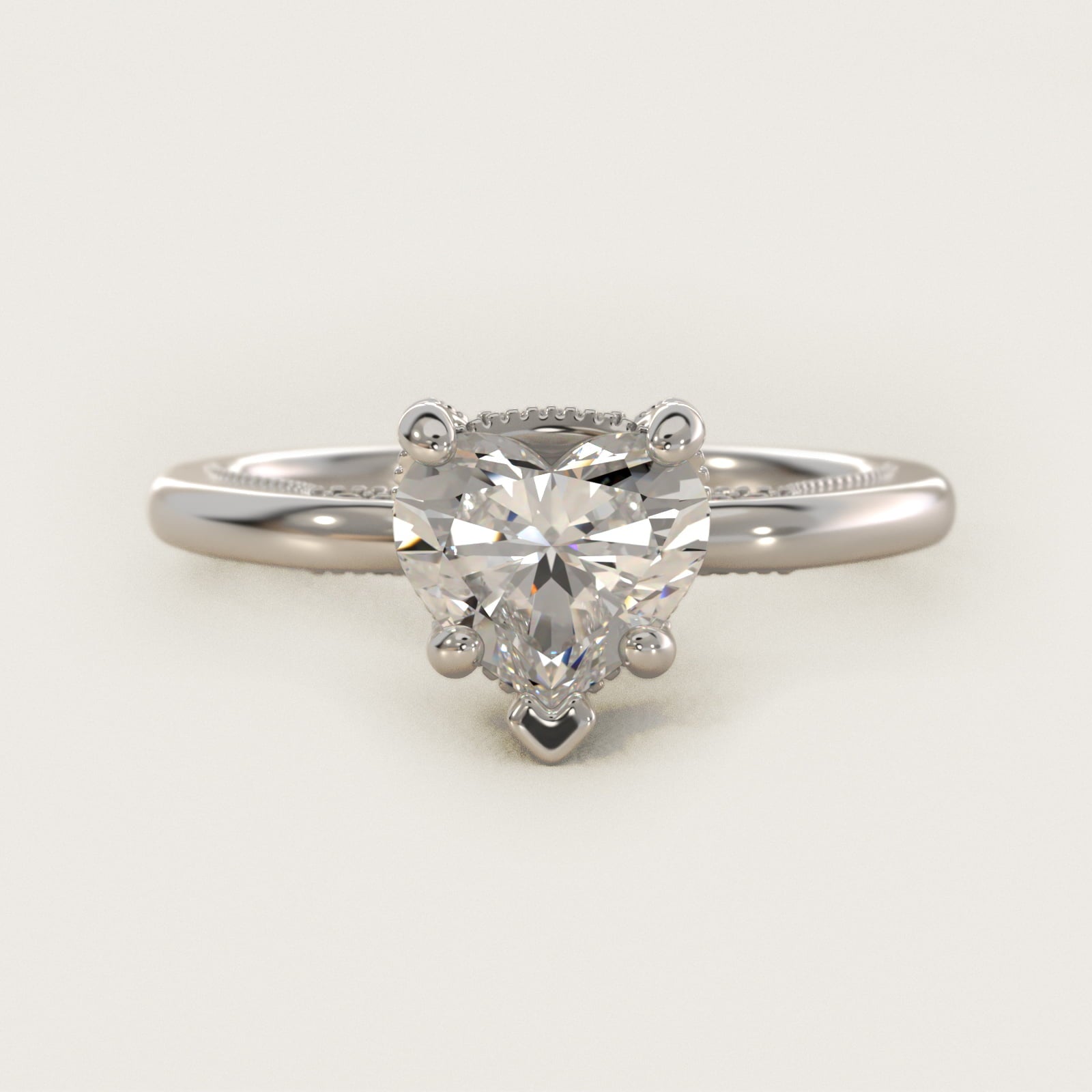 Lace Bridge Solitaire Plus Hidden Halo Diamond Engagement Ring in Platinum (1/5 ct. tw.) - Heart Center