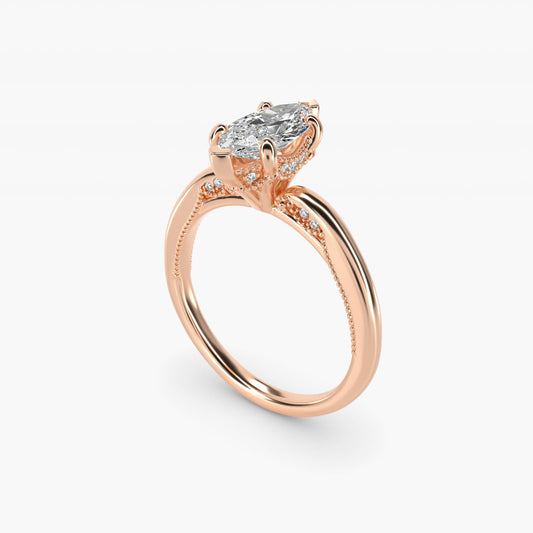 Lace Bridge Solitaire Plus Hidden Halo Diamond Engagement Ring in 18k Rose Gold (1/5 ct. tw.) - Marquise Center