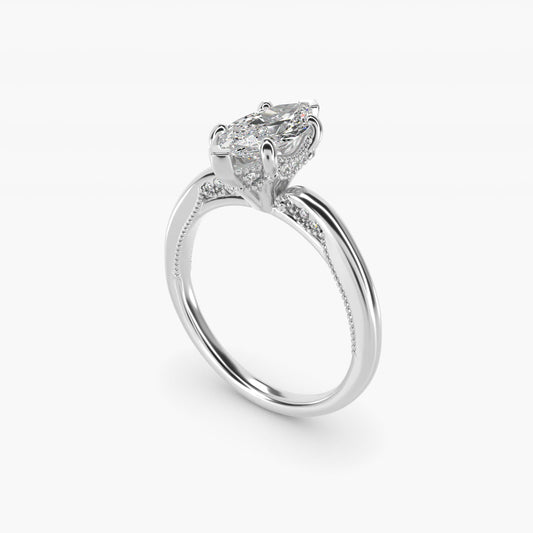 Lace Bridge Solitaire Plus Hidden Halo Diamond Engagement Ring in 14k White Gold (1/5 ct. tw.) - Marquise Center