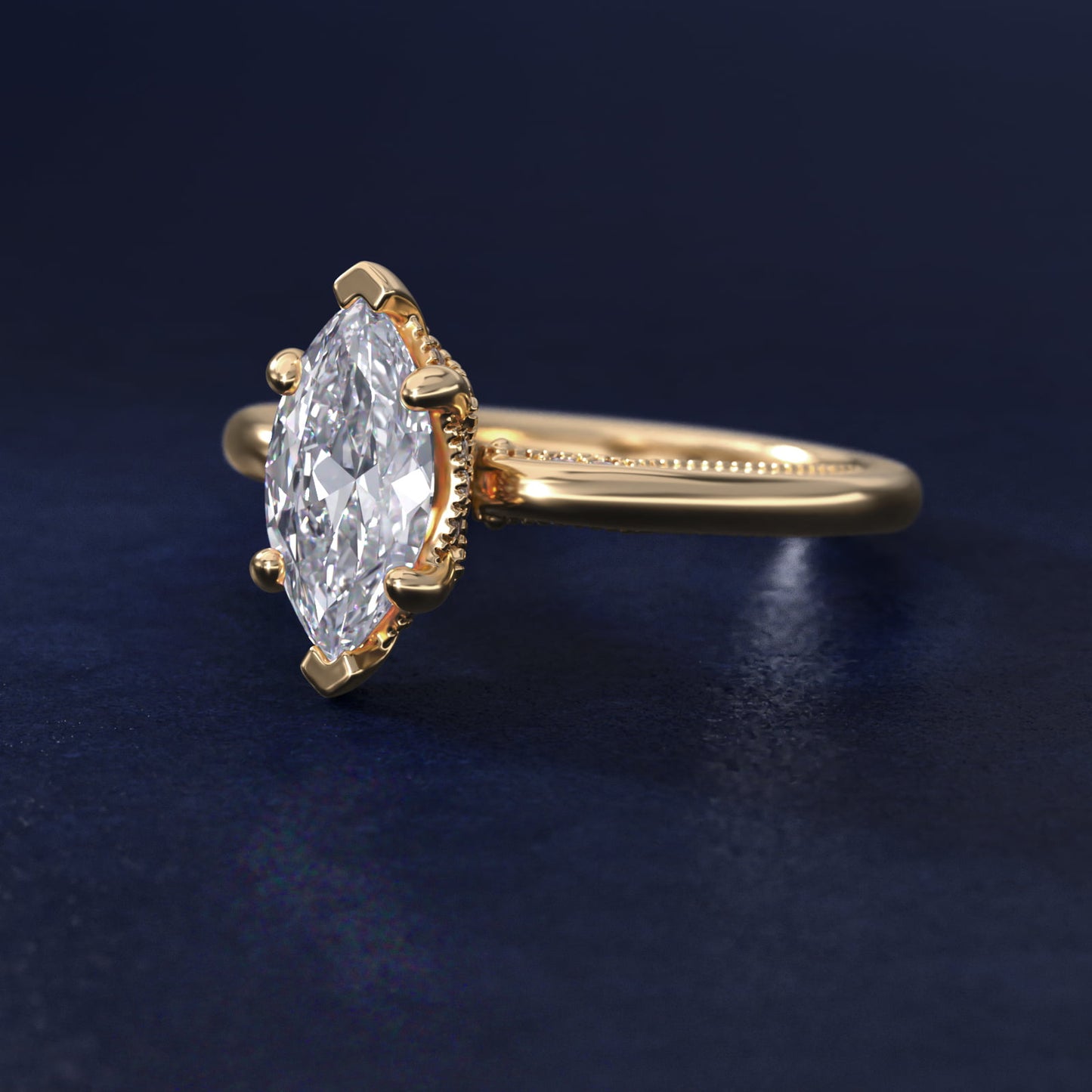 Lace Bridge Solitaire Plus Hidden Halo Diamond Engagement Ring in 14k Yellow Gold (1/5 ct. tw.) - Marquise Center