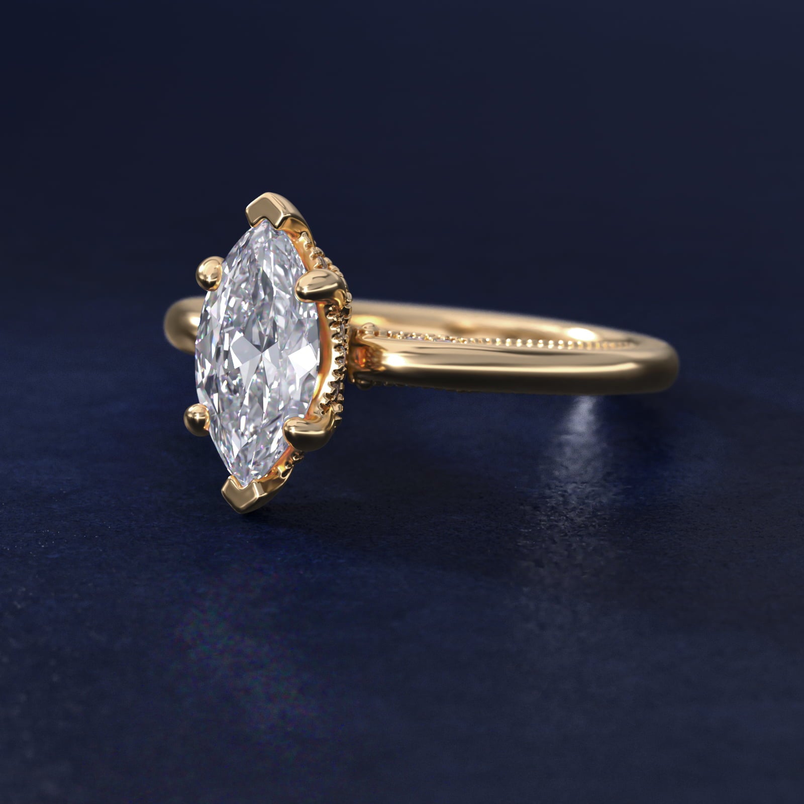 Lace Bridge Solitaire Plus Hidden Halo Diamond Engagement Ring in 14k Yellow Gold (1/5 ct. tw.) - Marquise Center