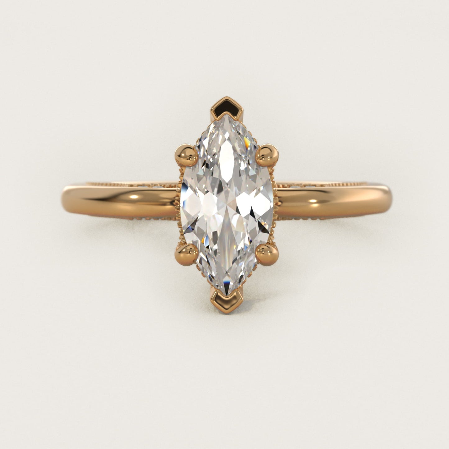 Lace Bridge Solitaire Plus Hidden Halo Diamond Engagement Ring in 14k Yellow Gold (1/5 ct. tw.) - Marquise Center