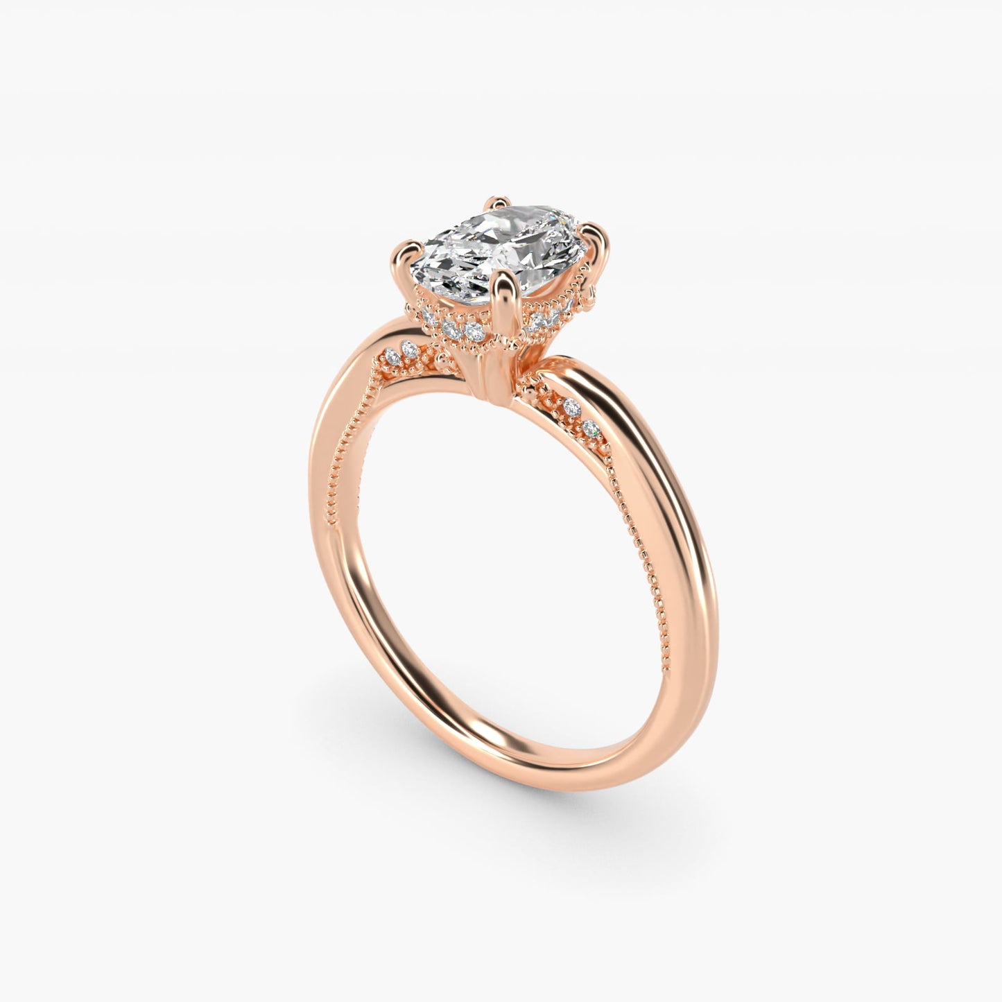 Lace Bridge Solitaire Plus Hidden Halo Diamond Engagement Ring in 14k Rose Gold (1/5 ct. tw.) - Oval Center