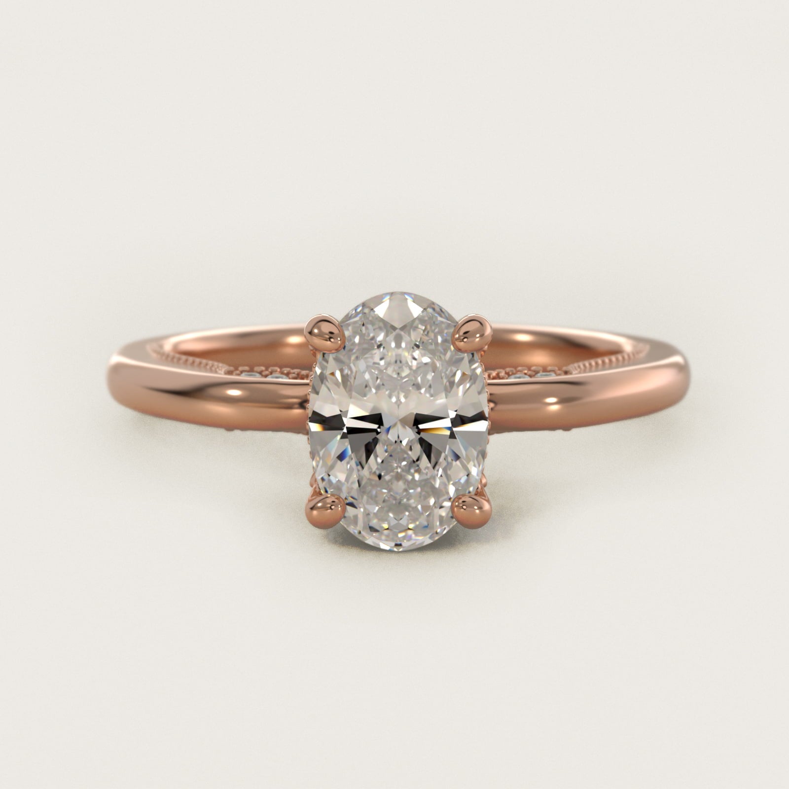 Lace Bridge Solitaire Plus Hidden Halo Diamond Engagement Ring in 14k Rose Gold (1/5 ct. tw.) - Oval Center