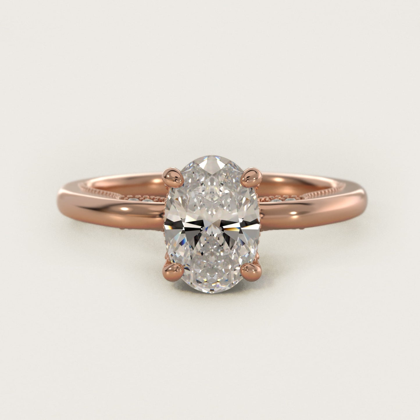 Lace Bridge Solitaire Plus Hidden Halo Diamond Engagement Ring in 18k Rose Gold (1/5 ct. tw.) - Oval Center