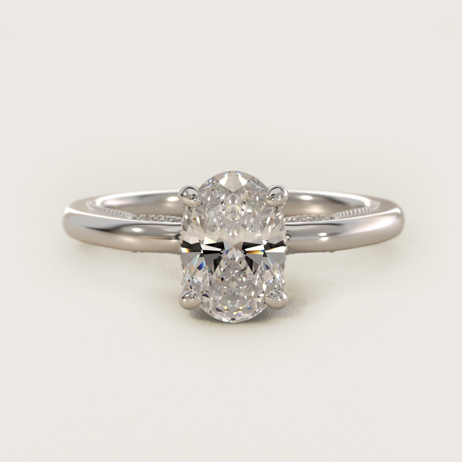 Lace Bridge Solitaire Plus Hidden Halo Diamond Engagement Ring in 14k White Gold (1/5 ct. tw.) - Oval Center