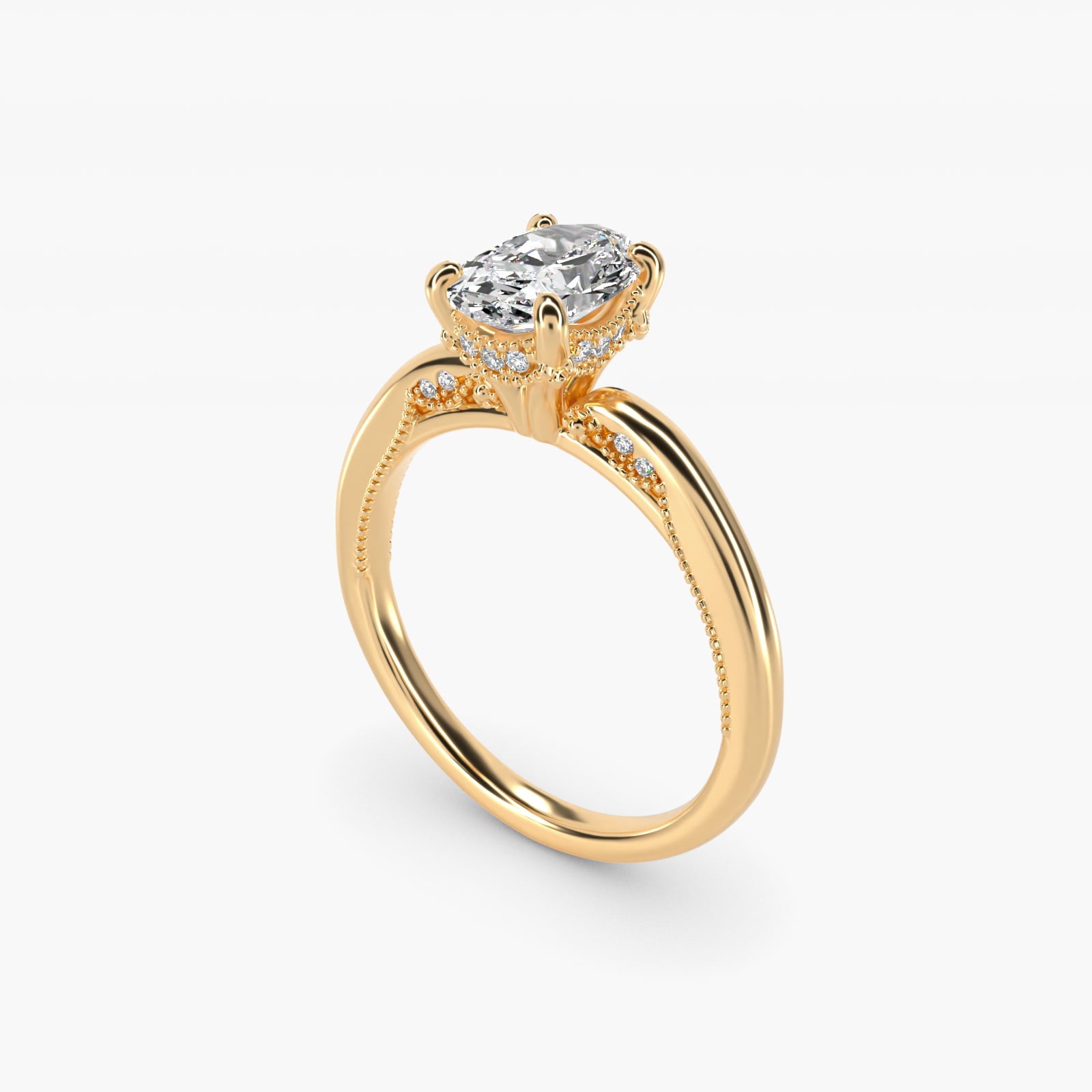 Lace Bridge Solitaire Plus Hidden Halo Diamond Engagement Ring in 14k Yellow Gold (1/5 ct. tw.) - Oval Center