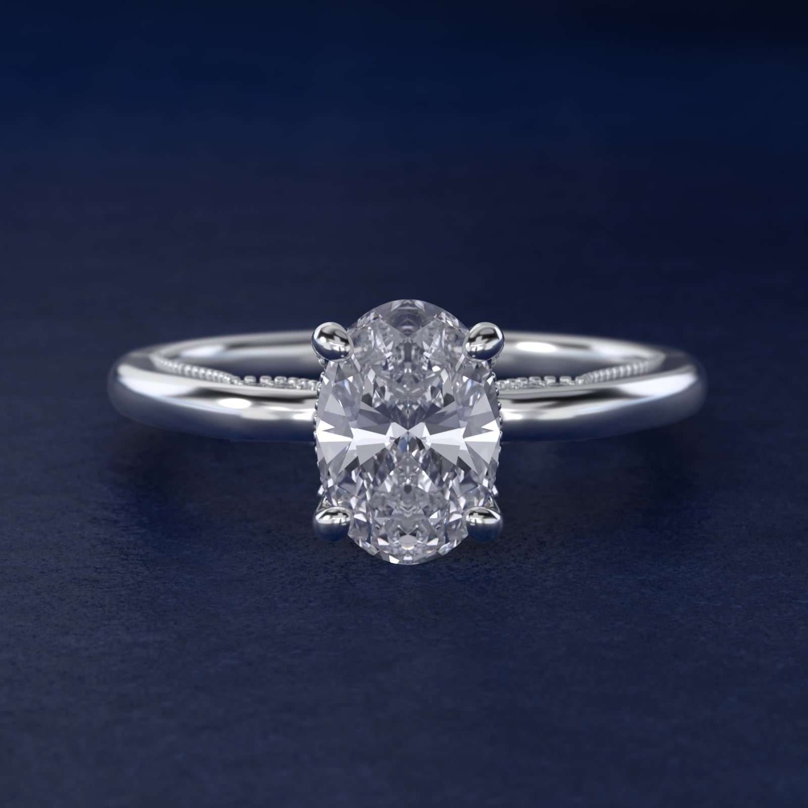 Lace Bridge Solitaire Plus Hidden Halo Diamond Engagement Ring in Platinum (1/5 ct. tw.) - Oval Center