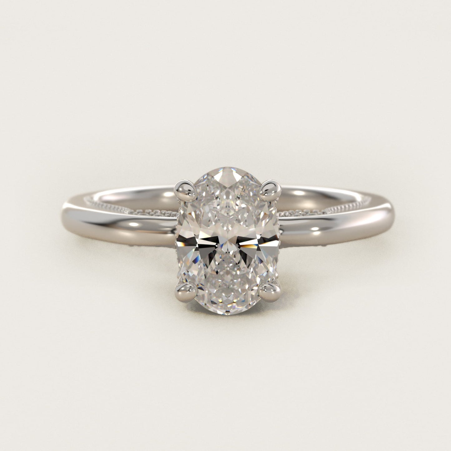 Lace Bridge Solitaire Plus Hidden Halo Diamond Engagement Ring in Platinum (1/5 ct. tw.) - Oval Center